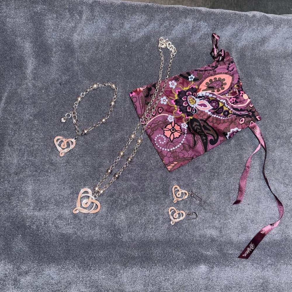 Brighton SAUSALITO HEART PINK Silver Circle Intertwined SET